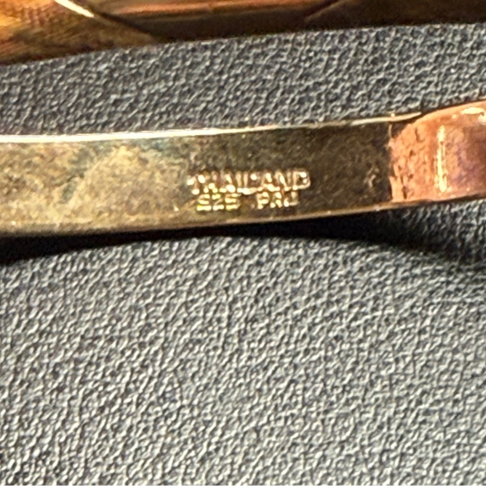 Vintage Sterling Silver Vermeil Etched Bangle Bracelet PAJ Safety Chain 6 3/4" - Picture 3 of 10